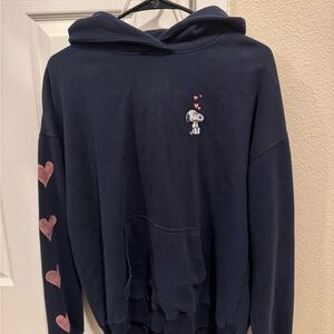 Navy Hoodie with Snoopy and Heart Accents